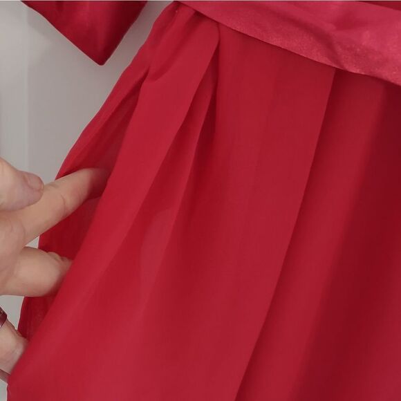 Val Mode Lingerie Red Robe Sheer Chiffon LS Knee Length Open Front Satin Belt Vi - Picture 10 of 10